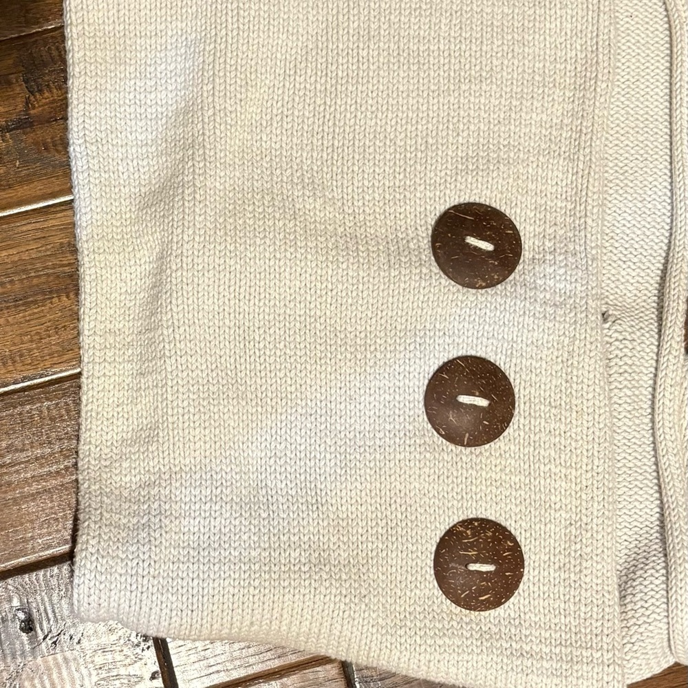 Cream Knit Sweater Shawl with Brown Buttons